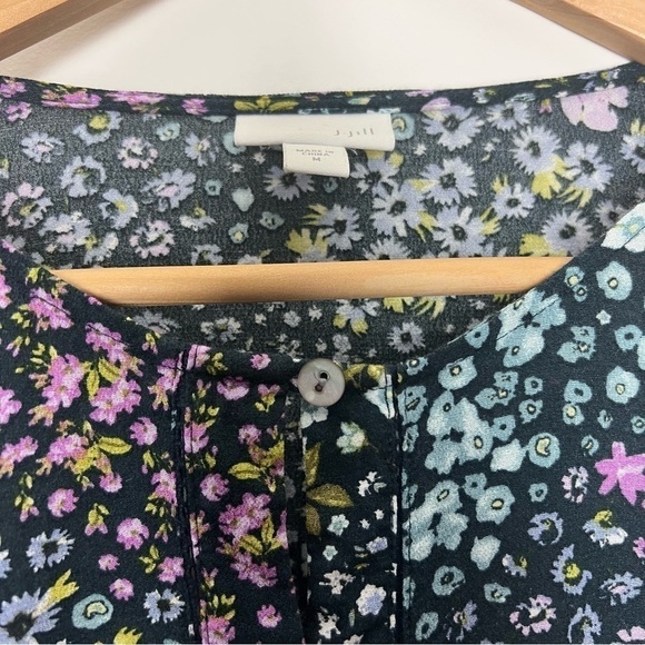 J. Jill Navy Spring Floral Print Button Down Rayon Long Sleeve Tunic Blouse - Picture 3 of 14